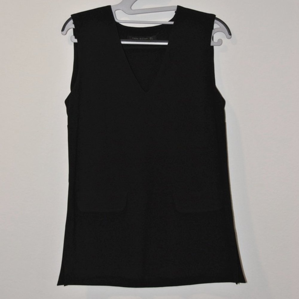 Zara Black V-neck Tunic Top S